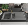 Mexen Andres évier en granit 1,5 cuves avec égouttoir et robinet de cuisine Aster, gris - 6515-71-73450-57-B