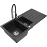 Mexen Andres lavello in granito 1,5 vasche con scolapiatti e miscelatore da cucina Aster, nero/metallico argento