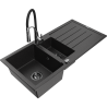 Mexen Andres fregadero de granito 1,5 tazones con escurridor y grifo de cocina Aster, negro/plateado - 6515-73-73450-07-B