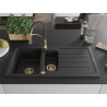 Mexen Andres lavello in granito 1,5 vasche con scolapiatti e rubinetto cucina Aster, nero/argento - 6515-73-73450-57-G