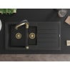 Mexen Andres Granitspüle 1,5-Kammer mit Abtropffläche und Küchenarmatur Aster, schwarz/silber - 6515-73-73450-57-G