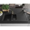 Mexen Andres granieten spoelbak 1,5-komor met afdruiprek en keukenkraan Aster, zwart/zilver - 6515-73-73450-57-B