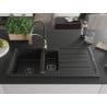 Mexen Andres granite sink, 1.5-bowl with drainer and Aster kitchen tap, black/silver - 6515-73-73450-57-B
