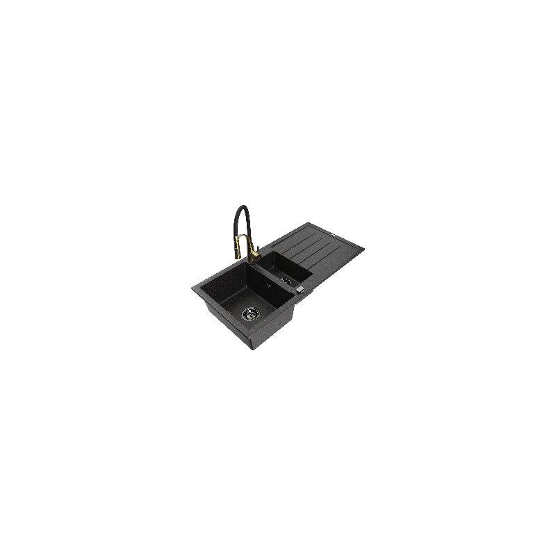 Mexen Andres fregadero de granito de 1,5 senos con escurridor y grifo de cocina Aster, negro/plata - 6515-73-73450-57-B