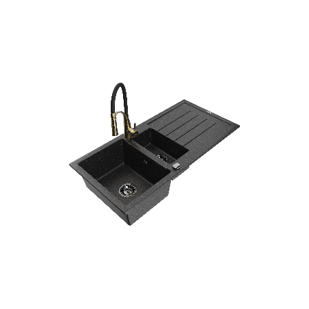 Mexen Andres fregadero de granito de 1,5 senos con escurridor y grifo de cocina Aster, negro/plata - 6515-73-73450-57-B