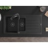 Mexen Andres 1.5-bowl granite sink with drainer and Aster kitchen faucet, black/silver - 6515-73-73450-70-B