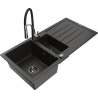 Mexen Andres fregadero de granito de 1,5 compartimentos con escurridor y grifo de cocina Aster, negro/metálico dorado