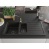 Mexen Andres Granitspüle 1,5-Becken mit Abtropffläche und Küchenarmatur Aster, schwarz/gold-metallic - 6515-75-73450-57-B