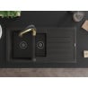 Mexen Andres granite sink 1.5-bowl with drainer and Aster kitchen faucet, black/golden metallic - 6515-75-73450-57-B