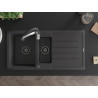 Mexen Andres Granitspüle 1,5-Becken mit Abtropffläche und Küchenarmatur Aster, schwarz gesprenkelt - 6515-76-73450-07-B
