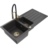 Mexen Andres granite sink 1.5-bowl with drainer and Aster kitchen faucet, black speckled - 6515-76-73450-57-G
