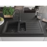 Mexen Andres Granitspüle 1,5-becken mit Abtropffläche und Küchenarmatur Aster, schwarz gesprenkelt - 6515-76-73450-70-B