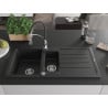 Mexen Andres Granitspüle 1,5-Becken mit Abtropffläche und Küchenarmatur Aster, schwarz - 6515-77-73450-07