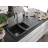 Mexen Andres Granitspüle 1,5-Becken mit Abtropffläche und Küchenarmatur Aster, schwarz - 6515-77-73450-07