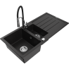 Mexen Andres granitējuma izlietne ar 1,5 nodalījumu un notekas vietu un virtuves krānu Aster, melna - 6515-77-73450-07