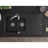 Mexen Andres Granitspüle 1,5-Becken mit Abtropffläche und Küchenarmatur Aster, schwarz - 6515-77-73450-07