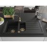 Mexen Andres fregadero de granito de 1,5 cuencas con escurridor y grifo de cocina Aster, negro - 6515-77-73450-57-G