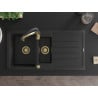 Mexen Andres granite sink 1.5-bowl with drainer and Aster kitchen tap, black - 6515-77-73450-57-G