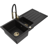 Mexen Andres granite sink 1.5-bowl with drainer and Aster kitchen tap, black - 6515-77-73450-57-G