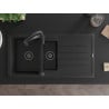 Mexen Andres évier en granit 1,5 bac avec égouttoir et robinet de cuisine Aster, noir - 6515-77-73450-70-B