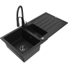 Mexen Andres évier en granit 1,5 bac avec égouttoir et robinet de cuisine Aster, noir - 6515-77-73450-70-B