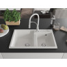 Mexen Tomas tweekamerige granieten spoelbak met keukenmengkraan Aster, wit - 6516-20-73450-02