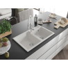 Mexen Tomas fregadero de granito de 2 compartimentos con grifo de cocina Aster, blanco - 6516-20-73450-02