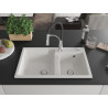 Mexen Tomas fregadero de granito de 2 compartimentos con grifo de cocina Aster, blanco - 6516-20-73450-07