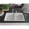 Mexen Tomas granite sink, 2-bowl with Aster kitchen tap, white - 6516-20-73450-07