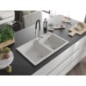 Mexen Tomas granite sink, 2-bowl with Aster kitchen tap, white - 6516-20-73450-07