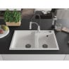 Mexen Tomas Granite 2-Bowl Sink with Aster Kitchen Tap, White - 6516-20-73450-07-B