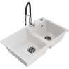 Mexen Tomas fregadero de granito de 2 compartimentos con grifo de cocina Aster, blanco - 6516-20-73450-07-B