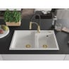 Mexen Tomas granite sink 2-chamber with Aster kitchen tap, white - 6516-20-73450-57-G