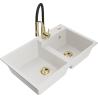 Mexen Tomas granieten spoelbak 2-kamer met keukenmengkraan Aster, wit - 6516-20-73450-57-G