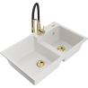 Mexen Tomas granite sink 2-chamber with Aster kitchen tap, white - 6516-20-73450-57-G