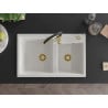 Mexen Tomas granite sink 2-chamber with Aster kitchen tap, white - 6516-20-73450-57-G