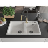 Mexen Tomas granitische gootsteen met 2 kamers en keukenmengkraan Aster, wit - 6516-20-73450-57-B