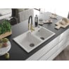 Mexen Tomas granite kitchen sink with 2 bowls and Aster kitchen tap, white - 6516-20-73450-57-B