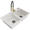 Mexen Tomas fregadero de granito de 2 compartimentos con grifo de cocina Aster, blanco - 6516-20-73450-57-B