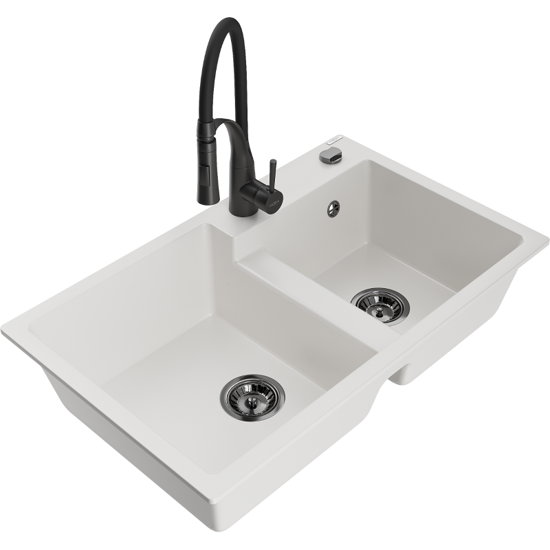 Mexen Tomas tvådelad granitho med kökskran Aster, vit - 6516-20-73450-70-B