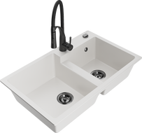 Mexen Tomas fregadero de granito de 2 senos con grifo de cocina Aster, blanco - 6516-20-73450-70-B