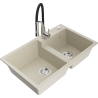 Mexen Tomas évier en granit 2 bacs avec robinet de cuisine Aster, beige - 6516-69-73450-07