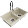 Mexen Tomas tweekamerige granieten gootsteen met keukenmengkraan Aster, beige - 6516-69-73450-07-B
