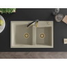 Mexen Tomas fregadero de granito de 2 compartimentos con grifo de cocina Aster, beige - 6516-69-73450-57-G