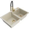 Mexen Tomas fregadero de granito de 2 compartimientos con grifo de cocina Aster, beige - 6516-69-73450-57-G