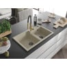 Mexen Tomas 2-compartment granite sink with Aster kitchen faucet, beige - 6516-69-73450-57-B