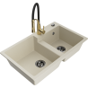 Mexen Tomas 2-compartment granite sink with Aster kitchen faucet, beige - 6516-69-73450-57-B