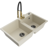 Mexen Tomas évier en granit 2 bacs avec robinet de cuisine Aster, beige - 6516-69-73450-57-B