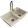 Mexen Tomas granitische gootsteen met 2 kamers en keukenmengkraan Aster, beige - 6516-69-73450-57-B