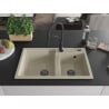 Mexen Tomas granite double-bowl sink with Aster kitchen tap, beige - 6516-69-73450-70-B